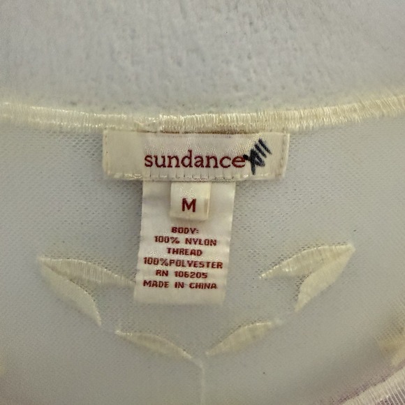 Sundance Sheer Embroidered Short Sleeve Boho Top Women's Medium Aztec Red Blue - Picture 4 of 10